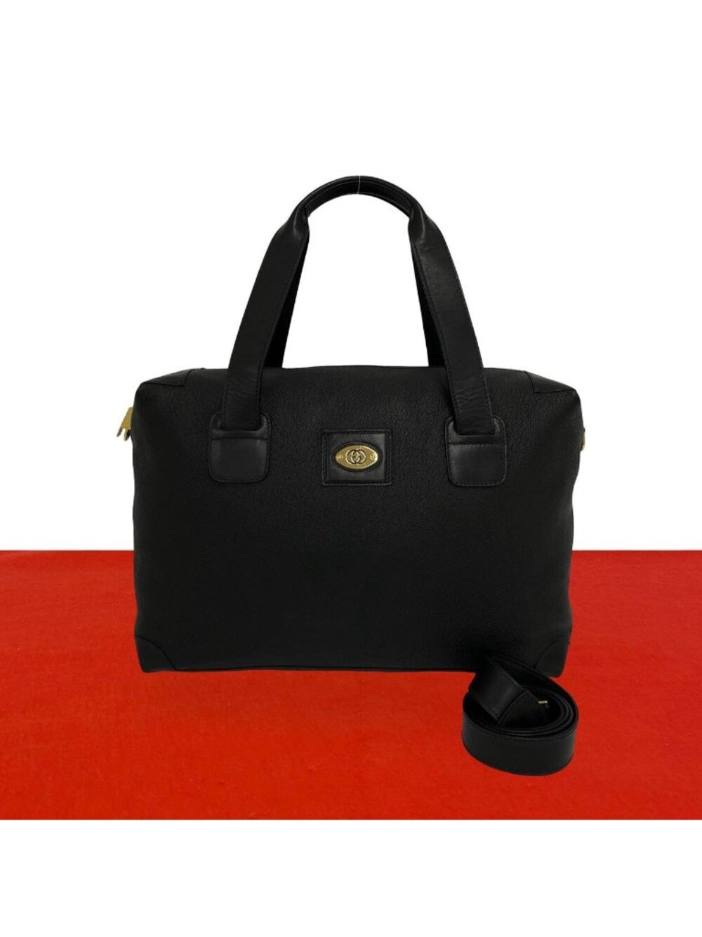 Gucci Vintage GG Logo Leather 2-Way Shoulder Bag Black